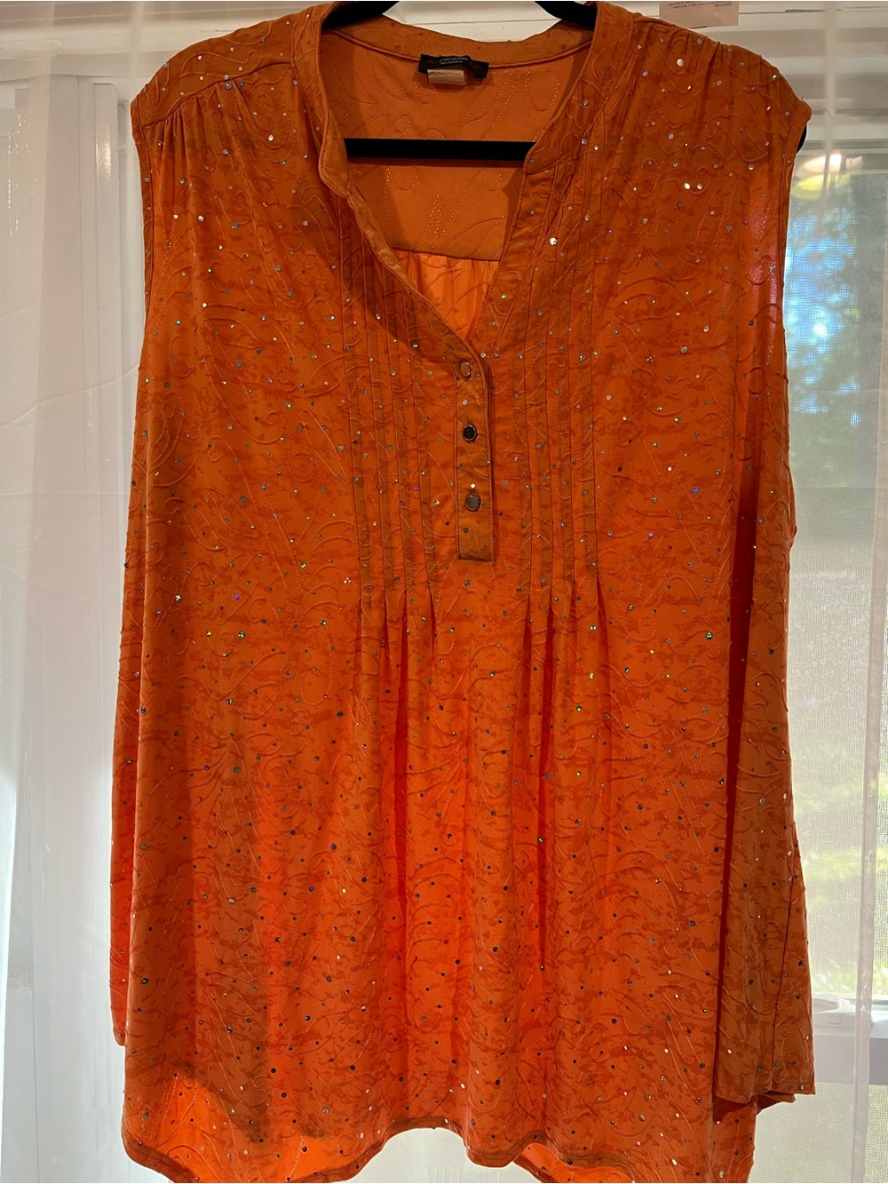 Cocomo Orange Sequin Pintuck Button-Front Blouse